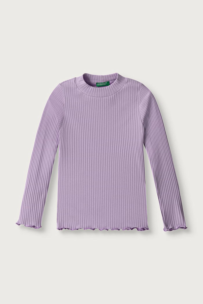 United Colors of Benetton Majica z dolgimi rokavi otroška bombažna z elastanom vijolična 3F1AG200S.P.Reproposal