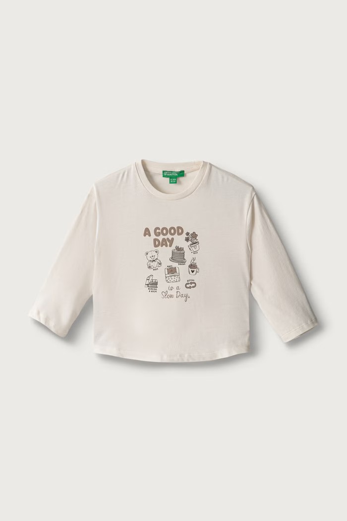 United Colors of Benetton Longsleeve pentru copii din bumbac bej 3ATNG10NN.P.Seasonal