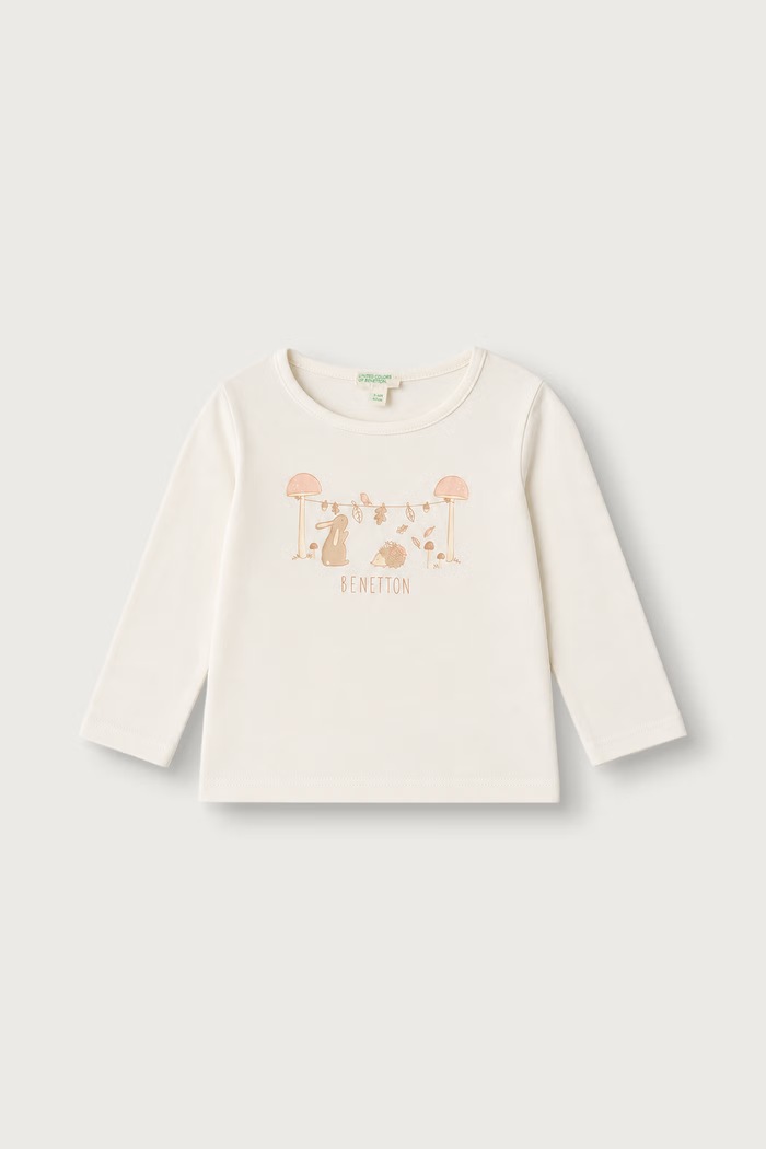 United Colors of Benetton Majica dugih rukava za djecu od pamuka bež 3ATNA107I.W.Seasonal