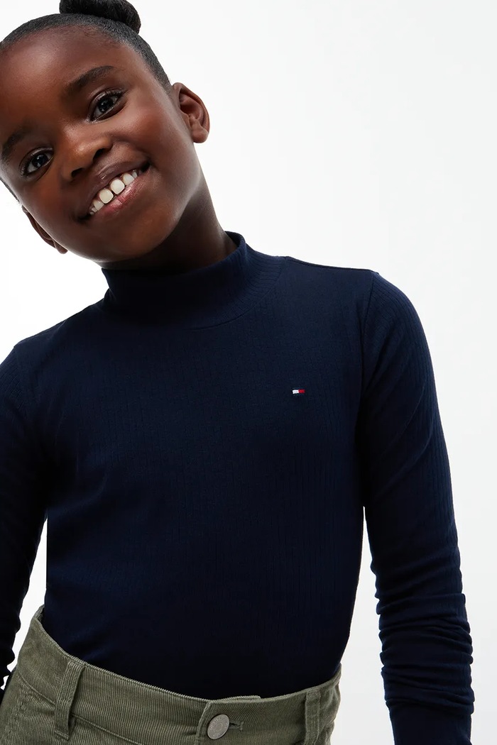 Longsleeve dziecięcy bawełniany z elastanem Tommy Hilfiger granatowy KG0KG08802.104.122.9BY2