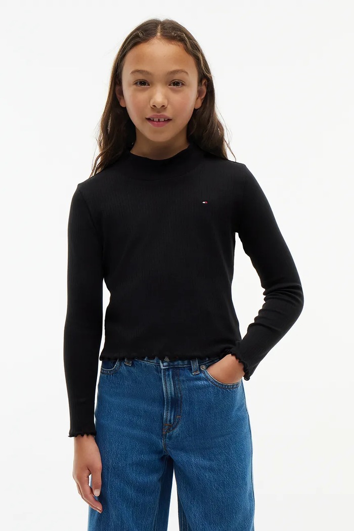 Tommy Hilfiger Longsleeve dziecięcy bawełniany z elastanem czarny KG0KG08802.104.122.9BY2