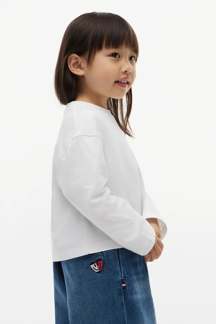 Dziewczynka Tommy Hilfiger Longsleeve dziecięcy bawełniany KG0KG09660.9BY2 biały