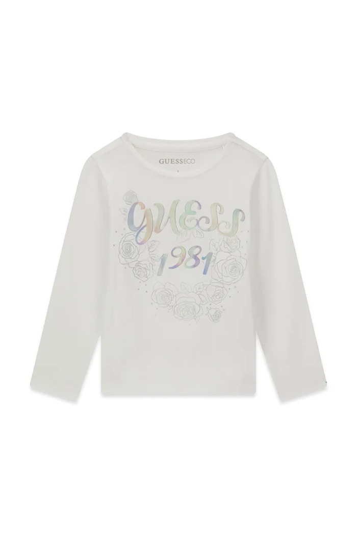 Guess Longsleeve dziecięcy bawełniany z elastanem biały K6BI18.K5850.9BY2