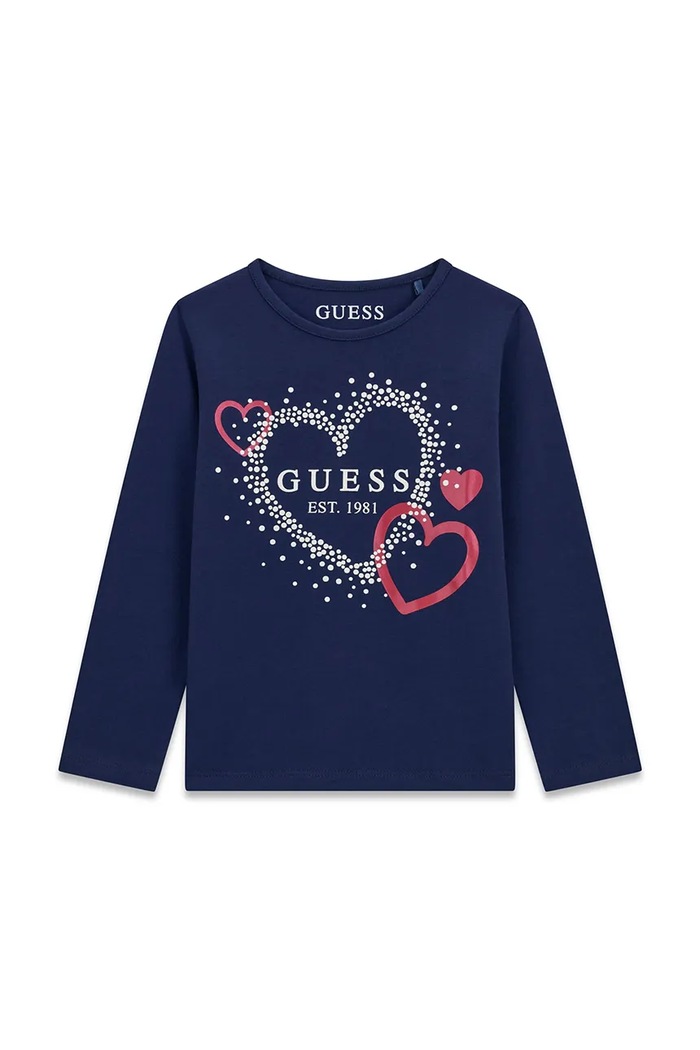 Guess Longsleeve dziecięcy bawełniany z elastanem granatowy K6BI10.K5834.9BY2