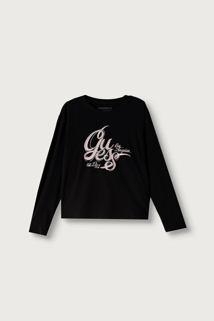 Guess Longsleeve dziecięcy bawełniany z elastanem czarny J6BI29.K5831.9BY2