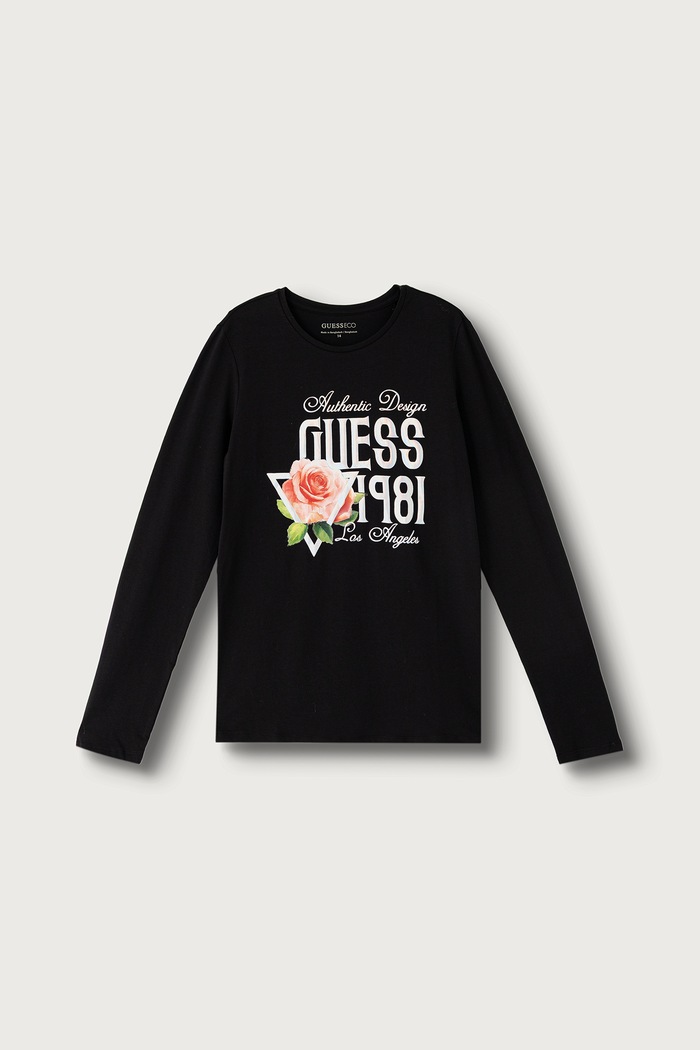 Guess Longsleeve dziecięcy bawełniany czarny J6BI27.K5829.9BY2