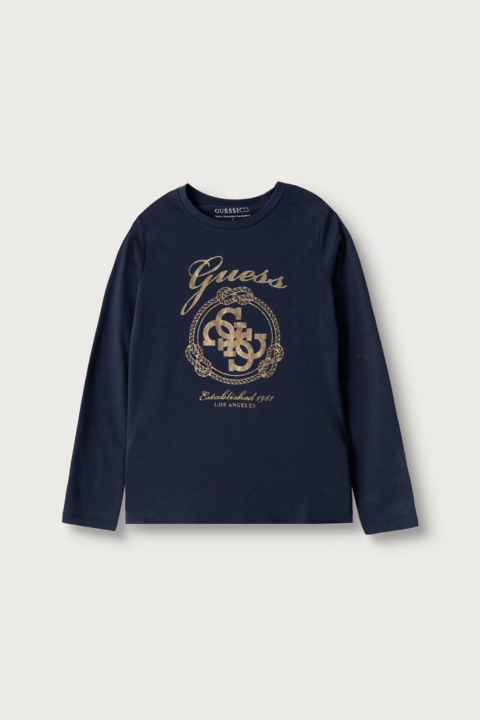 Guess Longsleeve dziecięcy bawełniany z elastanem granatowy J6BI17.K5807.9BY2