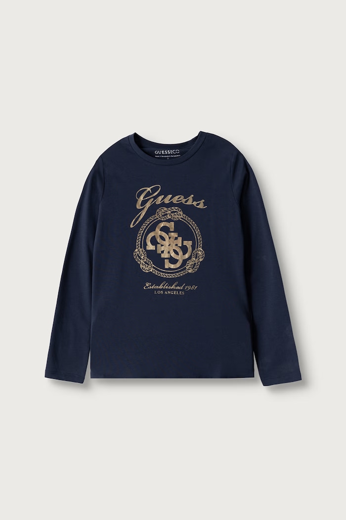 Guess Longsleeve dziecięcy bawełniany z elastanem granatowy J6BI17.K5807.9BY2
