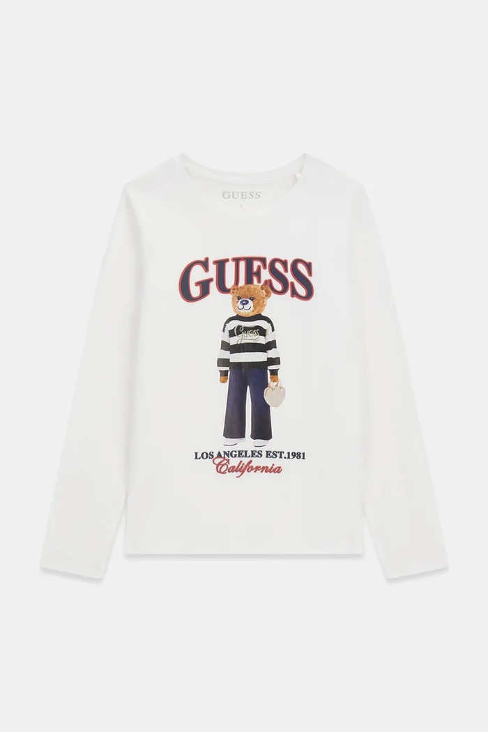 Guess Longsleeve dziecięcy bawełniany z elastanem biały J6BI12.K5793.9BY2