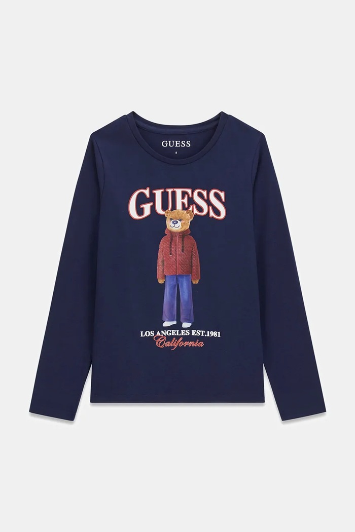Guess Longsleeve dziecięcy bawełniany z elastanem granatowy J6BI12.K5793.9BY2