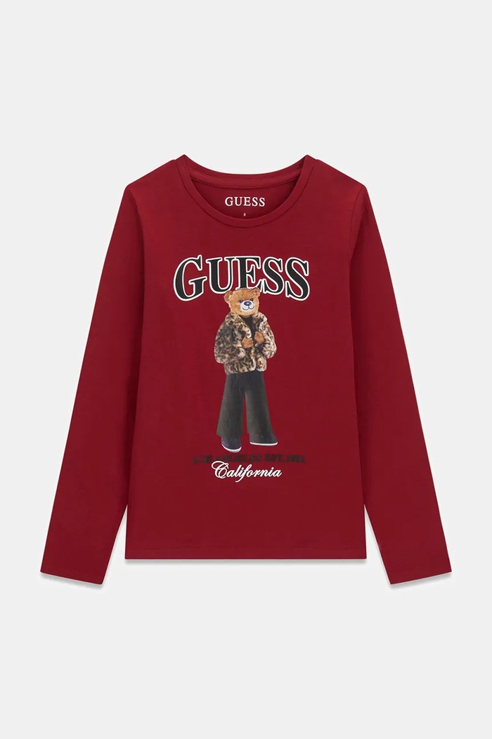 Guess Longsleeve dziecięcy bawełniany z elastanem bordowy J6BI12.K5793.9BY2