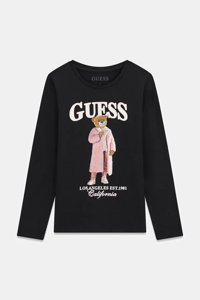 Guess Longsleeve dziecięcy bawełniany z elastanem czarny J6BI12.K5793.9BY2