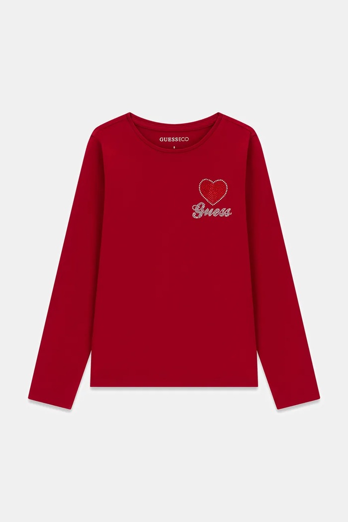 Guess Longsleeve dziecięcy bawełniany z elastanem czerwony J6BI09.K5783.9BY2