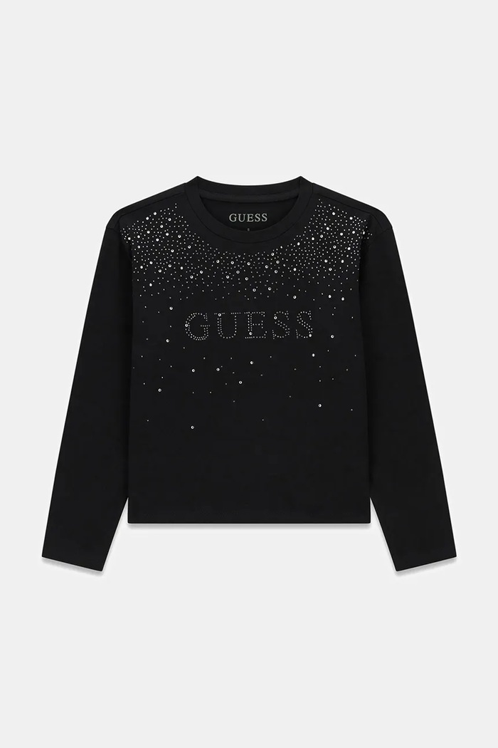 Guess Longsleeve dziecięcy bawełniany z elastanem czarny J6BI08.K5778.9BY2
