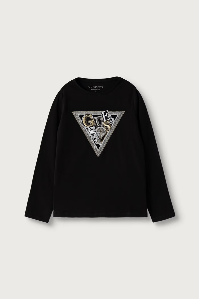 Guess Longsleeve dziecięcy bawełniany z elastanem czarny J6BI07.K5777.9BY2