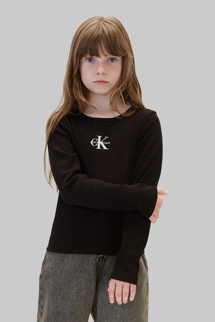 Calvin Klein Jeans Longsleeve dziecięcy bawełniany z elastanem czarny LVCKFJB06G.128.170.9BY2