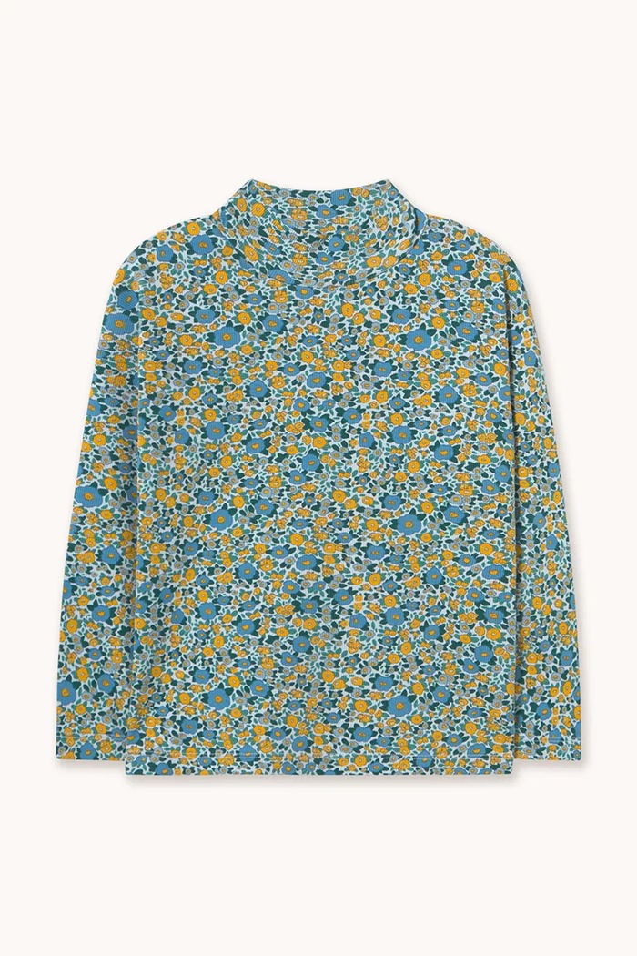 Tinycottons tričko s dlouhým rukávem dětské bavlněné s elastanem FLOWER PATTERN RIB MOCKNECK AW26.278 modrá AW26