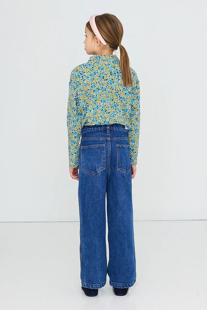 Tinycottons tričko s dlouhým rukávem dětské bavlněné s elastanem FLOWER PATTERN RIB MOCKNECK AW26.278 modrá