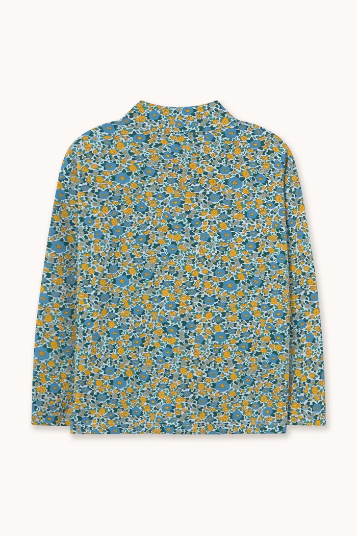 DÍVKA Tinycottons tričko s dlouhým rukávem dětské bavlněné s elastanem FLOWER PATTERN RIB MOCKNECK AW26.278 modrá
