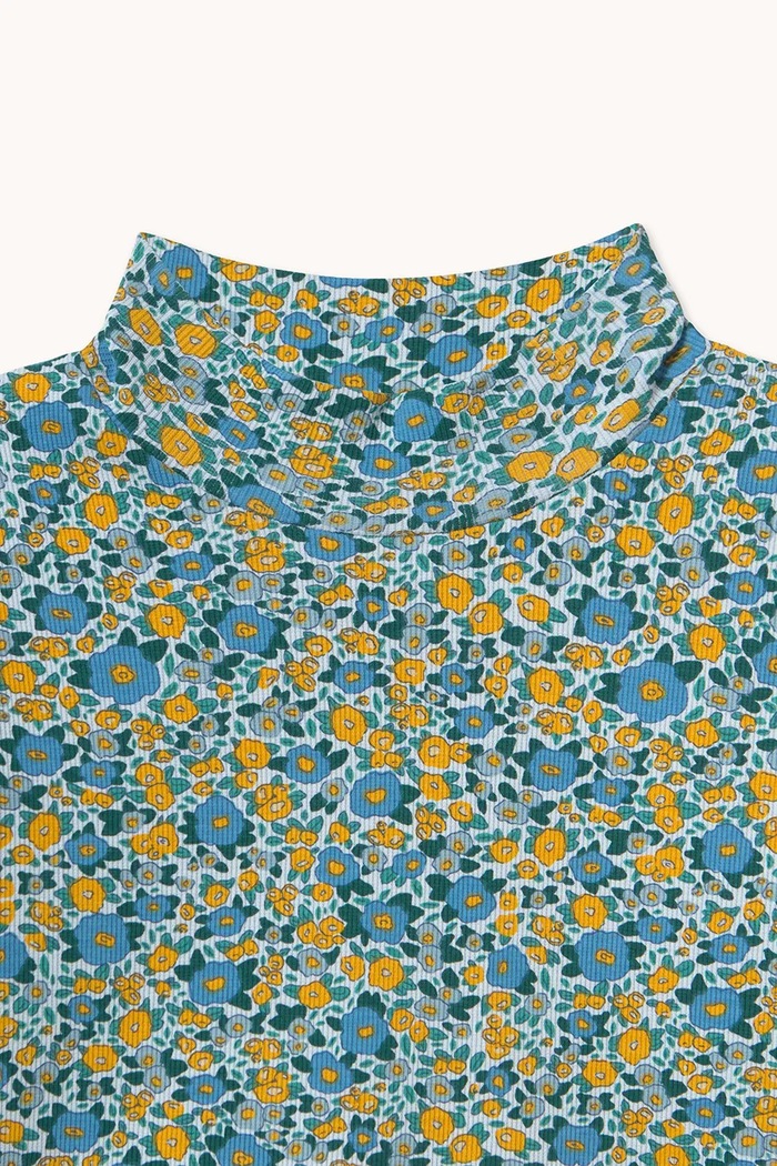 Tinycottons tričko s dlouhým rukávem dětské bavlněné s elastanem FLOWER PATTERN RIB MOCKNECK modrá AW26.278