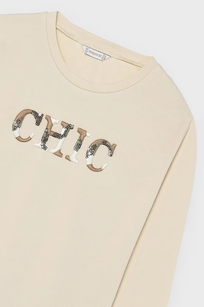 Dziewczynka Mayoral longsleeve dziecięcy bawełniany z elastanem 7058.8B.Junior.9BY2 beżowy