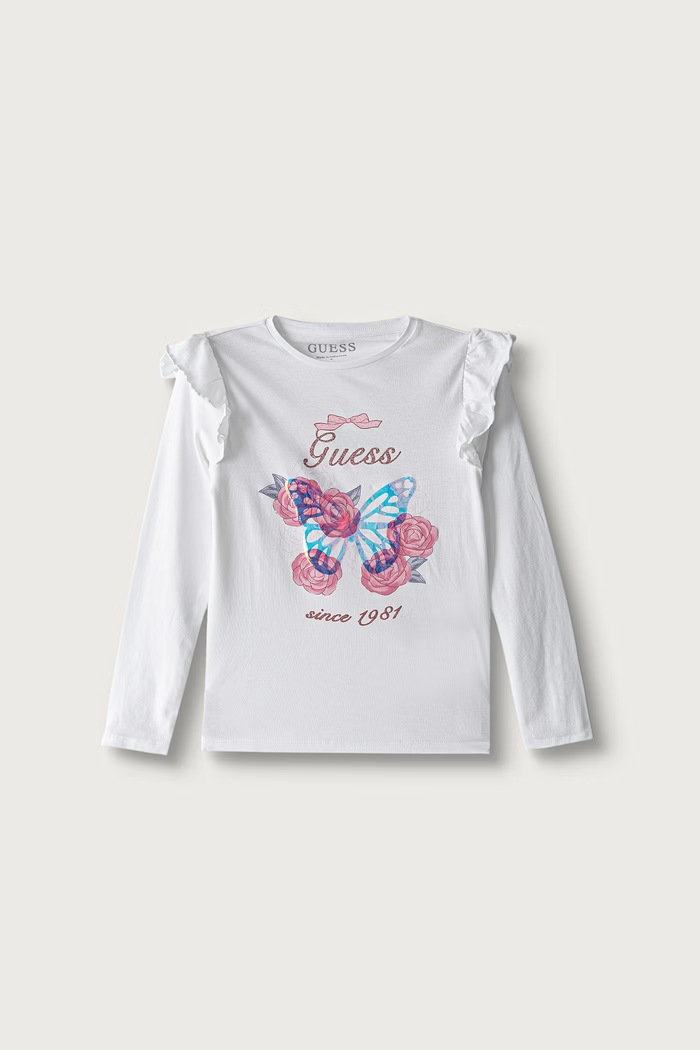 Guess tričko s dlouhým rukávem dětské bavlněné s elastanem bílá K6YI25.K3738.9BY2