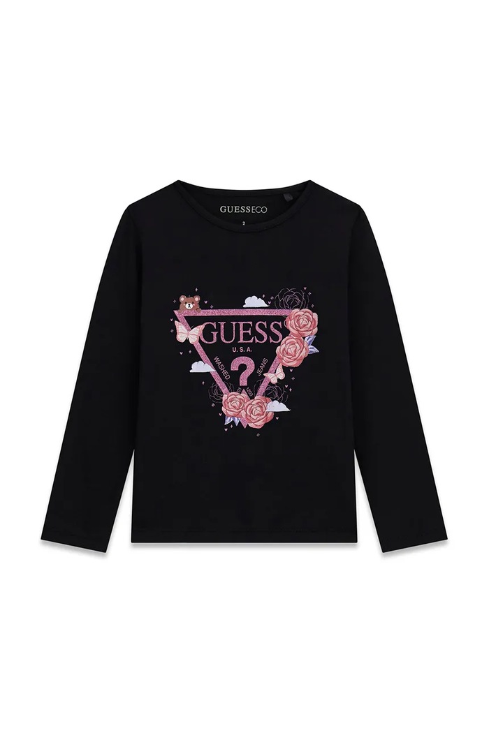 Guess longsleeve dziecięcy bawełniany z elastanem czarny K6YI24.K3732.9BY2