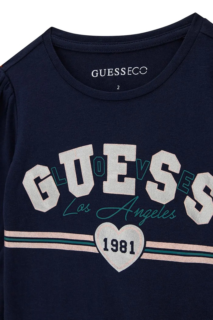 Dziewczynka Guess longsleeve dziecięcy bawełniany z elastanem K6YI18.K3698.9BY2 granatowy