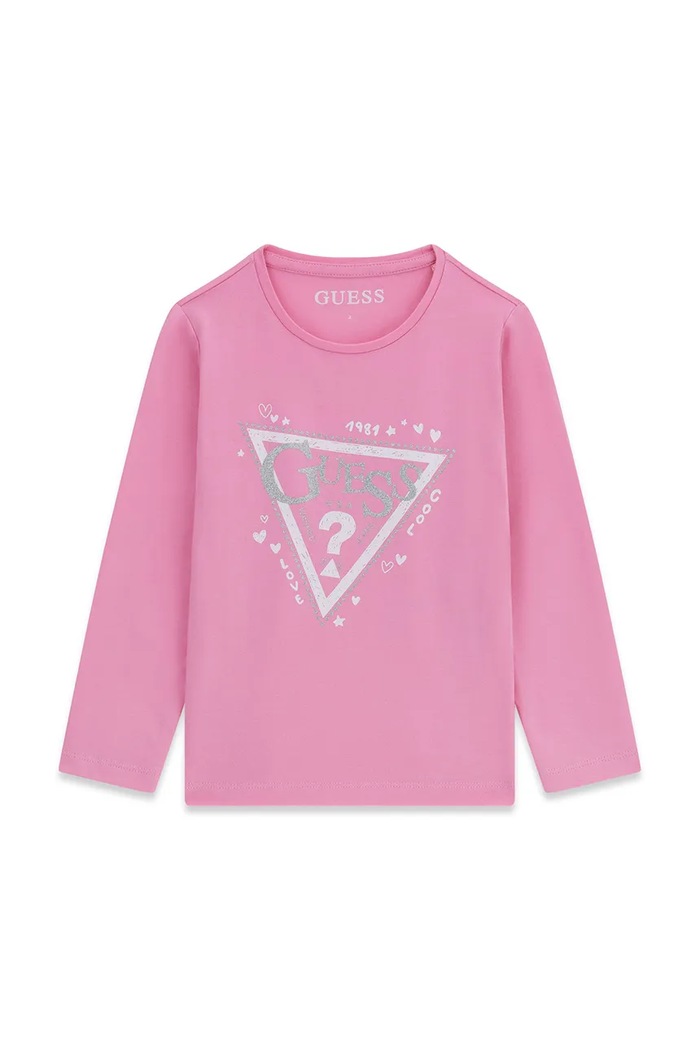 Guess longsleeve dziecięcy bawełniany z elastanem różowy K6YI02.K3663.9BY2