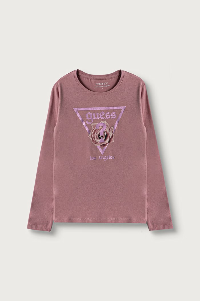 Guess Longsleeve dziecięcy bawełniany z elastanem różowy J6YI33.K3771.9BY2