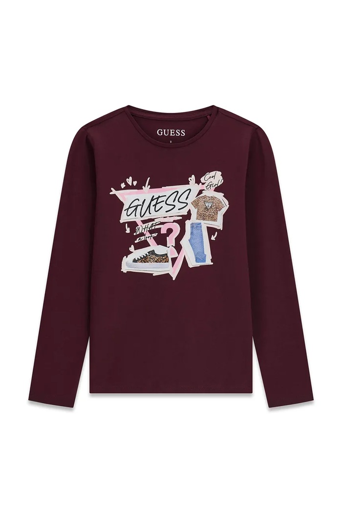 Guess longsleeve dziecięcy bawełniany z elastanem bordowy J6YI01.K3664.9BY2