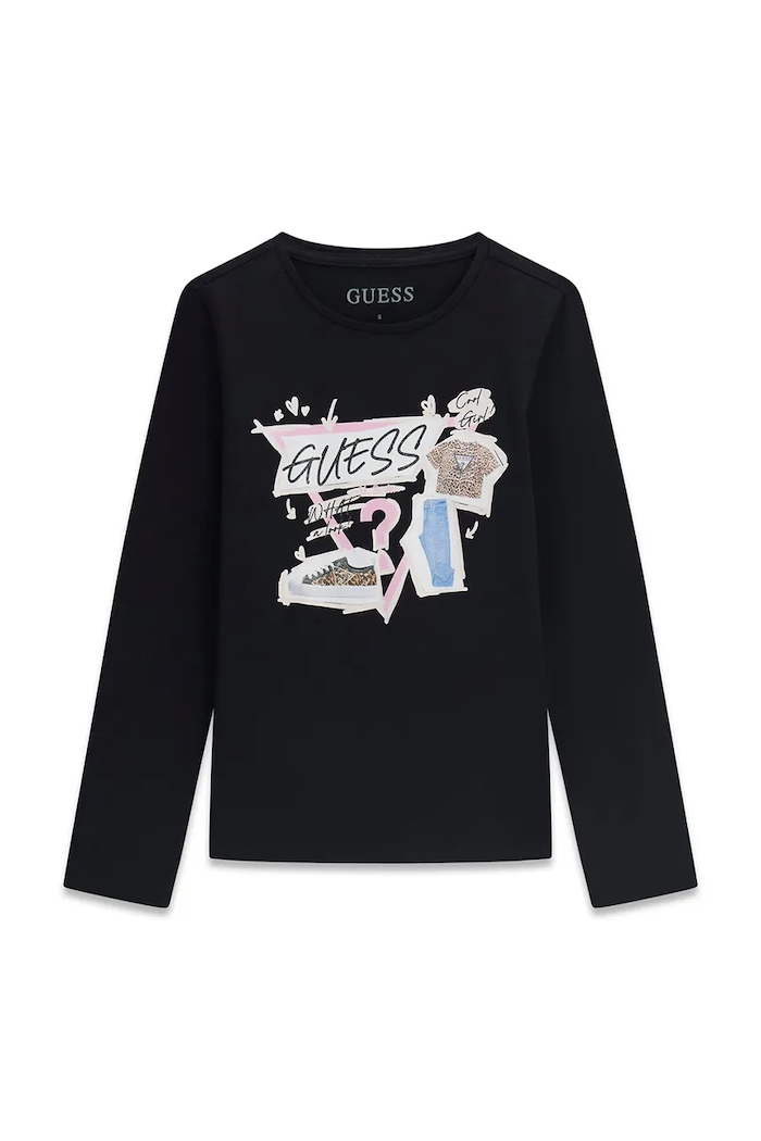 Guess longsleeve dziecięcy bawełniany z elastanem czarny J6YI01.K3664.9BY2