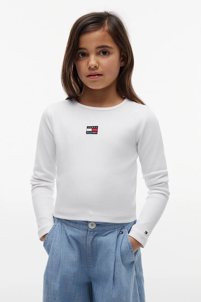 Tommy Hilfiger longsleeve dziecięcy z bawełną biały KG0KG09065.9BY2