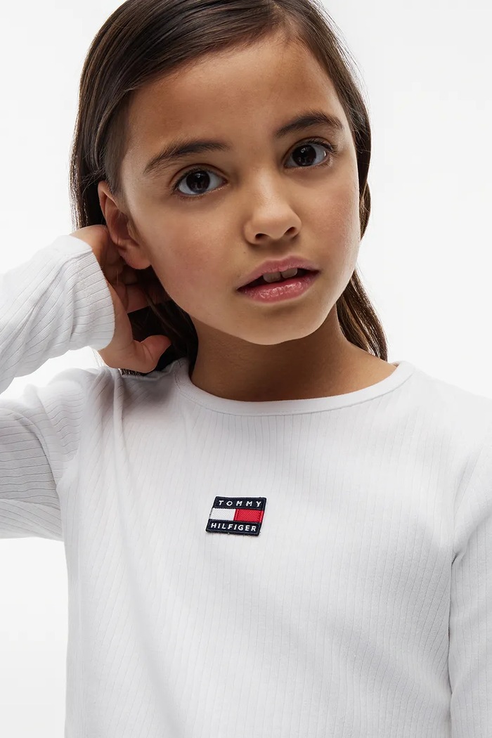 Tommy Hilfiger longsleeve dziecięcy z bawełną KG0KG09065.9BY2 biały