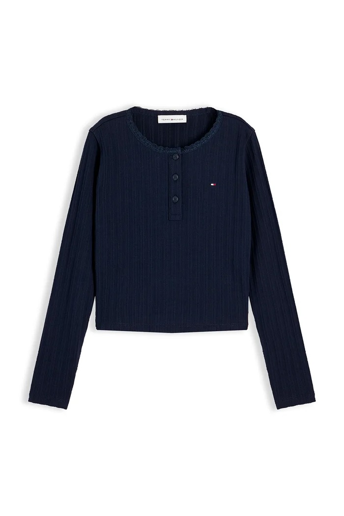 Tommy Hilfiger longsleeve dziecięcy z bawełną KG0KG09463.9BY2 granatowy AW26