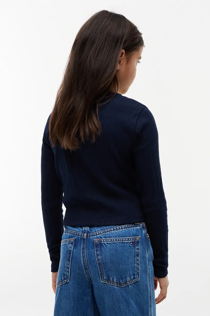 Dziewczynka Tommy Hilfiger longsleeve dziecięcy z bawełną KG0KG09463.9BY2 granatowy