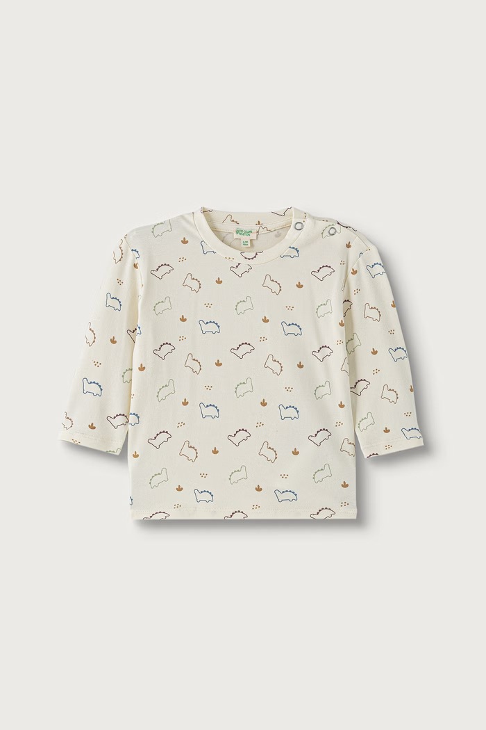 United Colors of Benetton Longsleeve niemowlęcy bawełniany z elastanem beżowy 386YA107N.W.Seasonal