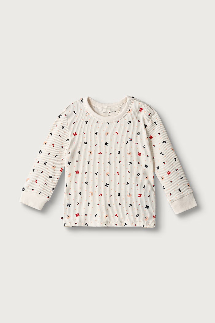 Tommy Hilfiger Longsleeve niemowlęcy bawełniany z elastanem beżowy KN0KN02333.9BY2