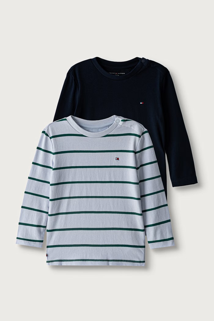 Tommy Hilfiger tričko s dlouhým rukávem kojenecké bavlněné s elastanem 2-pack námořnická modř KN0KN02319.9BY2