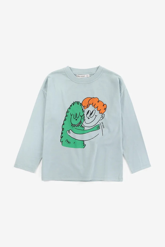 Bobo Choses a maniche lunghe per bambini in cotone Hug Hairy Monster 226AC009 blu AW26