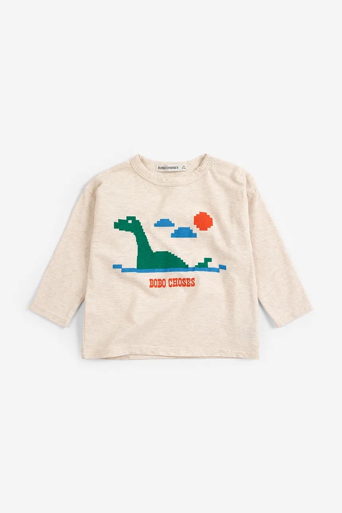 Bobo Choses Tričko s dlhým rukávom detské bavlnené Lake Monster 226AB045 béžová AW26