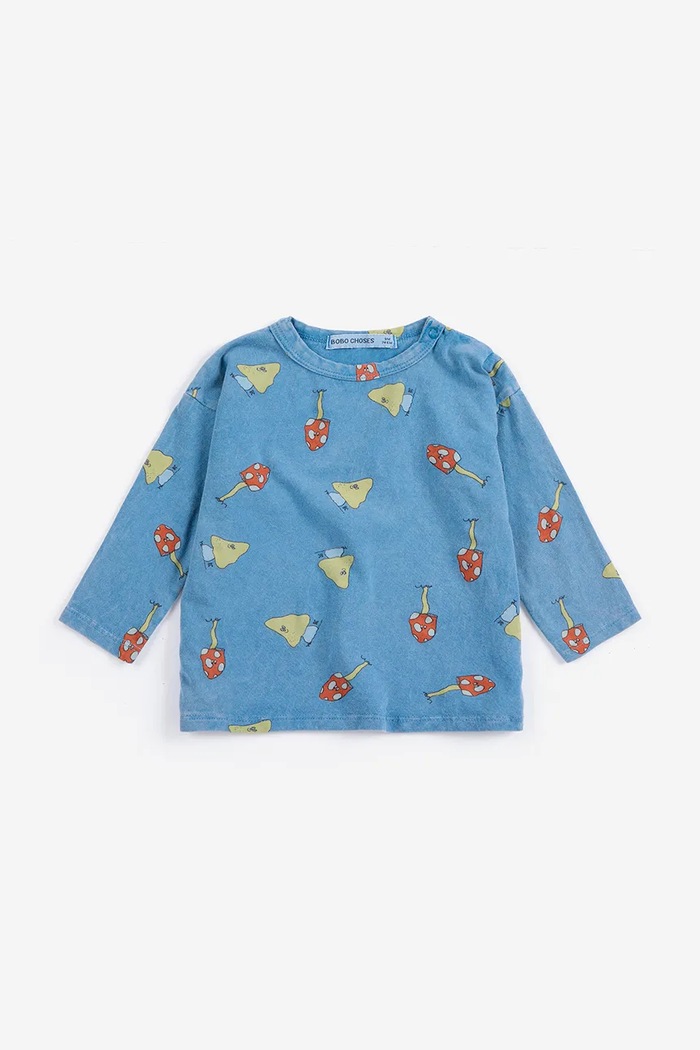 Bobo Choses Tričko s dlhým rukávom detské s bavlnou Mush Monster 226AB043 modrá AW26
