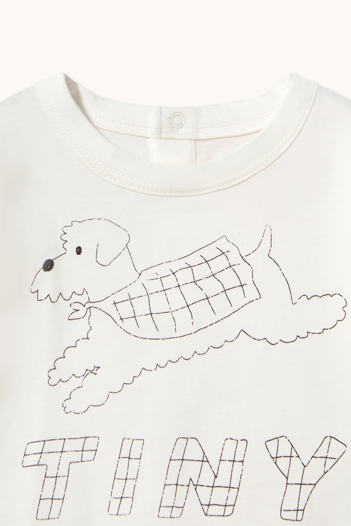 Chłopiec Tinycottons Longsleeve niemowlęcy bawełniany JUMP DOG GRAPHIC BABY TEE AW26.403 biały