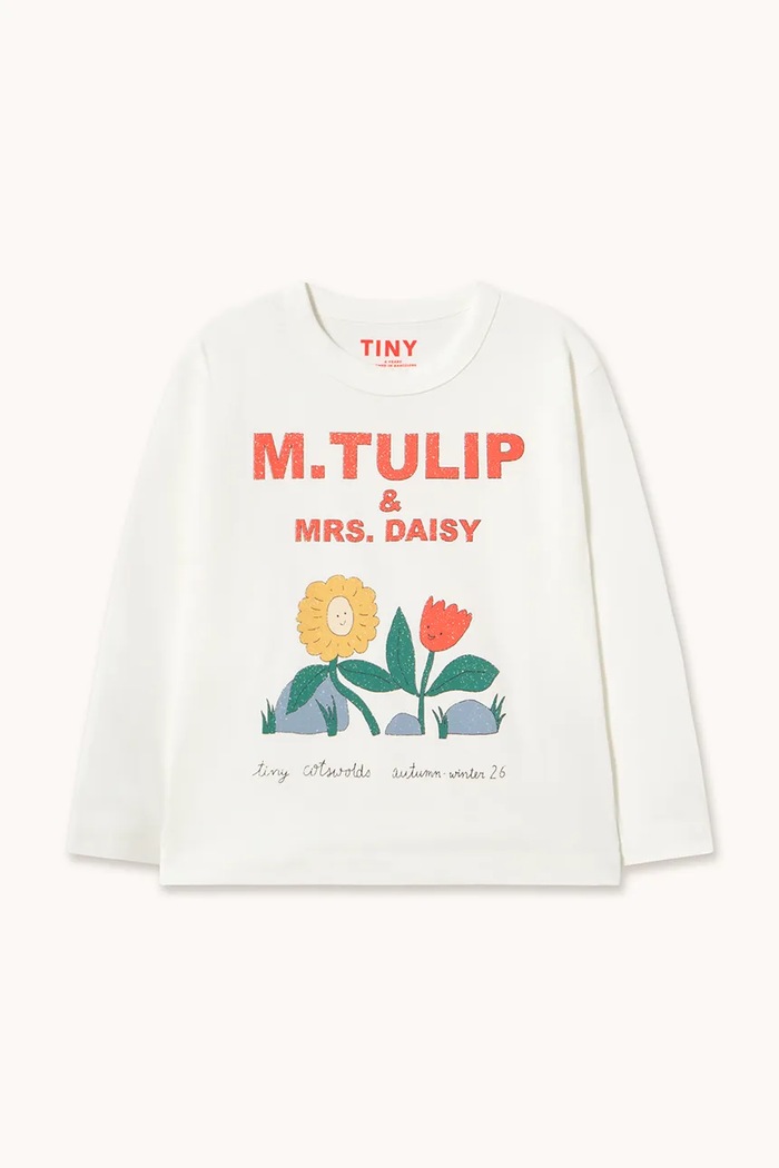 Tinycottons tričko s dlouhým rukávem dětské bavlněné TULIP & DAISY GRAPHIC SLEEVE TEE bílá AW26.421