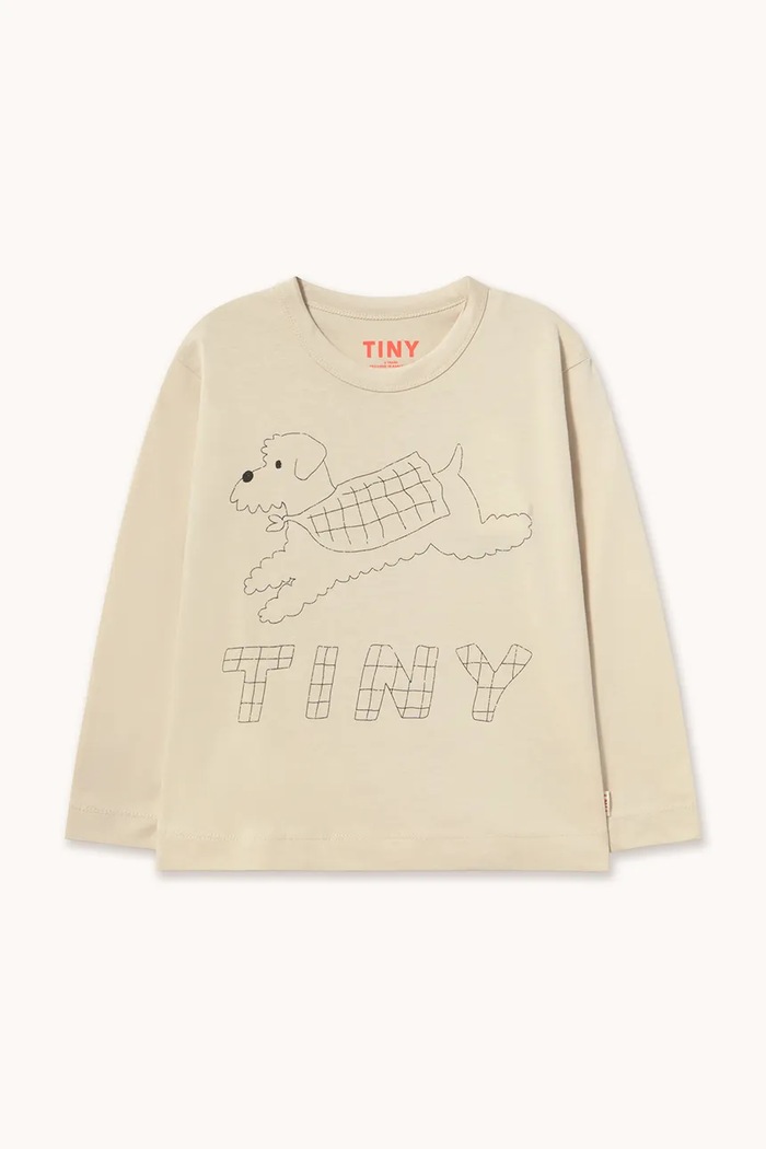 Tinycottons tričko s dlouhým rukávem dětské bavlněné JUMP DOG GRAPHIC SLEEVE TEE béžová AW26.412