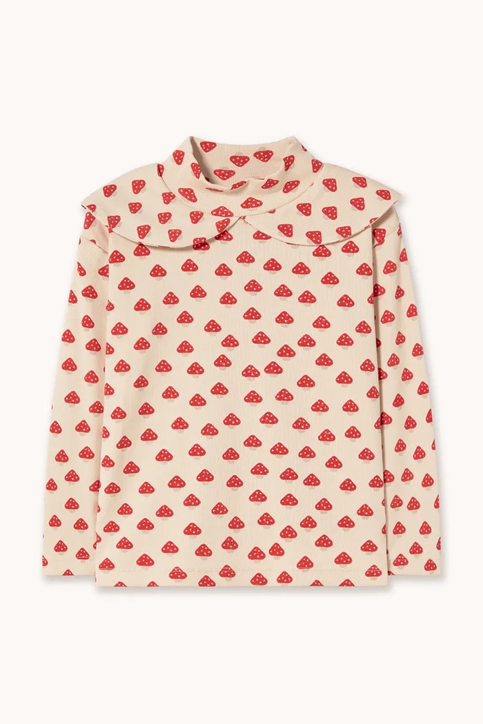 Tinycottons tričko s dlouhým rukávem dětské bavlněné s elastanem MINI MUSHROOMS MOCKNECK AW26.290 béžová AW26