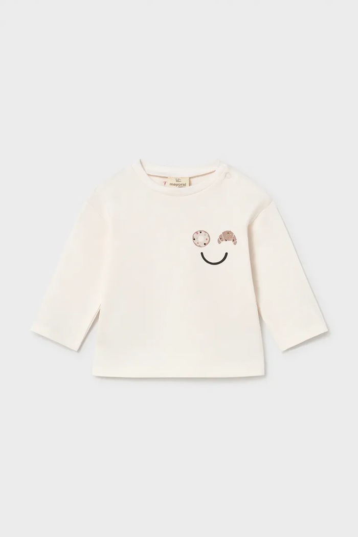 Mayoral Newborn блуза с дълги ръкави за бебе с памук бежов 2084.2A.Newborn.9BY2