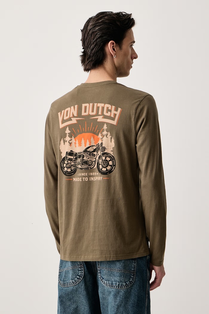 Von Dutch Longsleeve męski bawełniany zielony VD.1.TRL.FLYNN