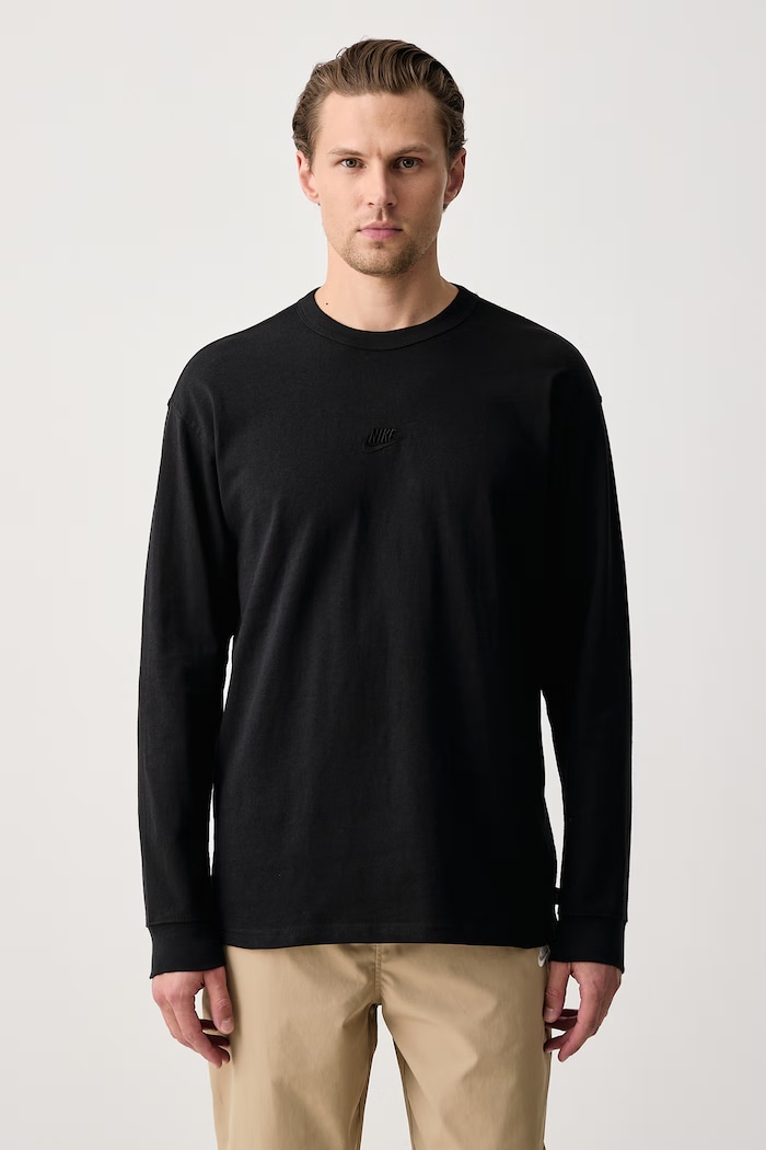 Nike Sportswear A maniche lunghe da uomo in cotone Premium Essentials nero IH1127.010