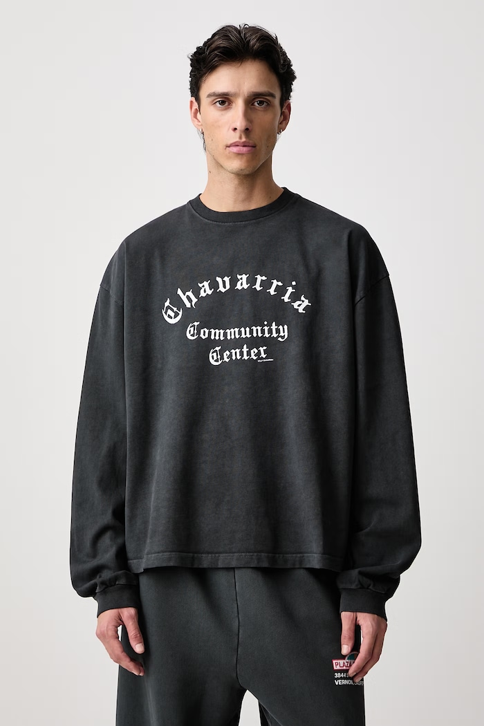 Willy Chavarria COMMUNITY CENTER longsleeve pentru bărbați din bumbac negru MUJTE031.061N